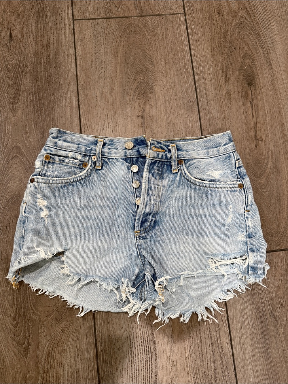 Agolde size 24 Light Blue Distressed Denim Women’s Shorts
